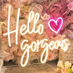 Hello Gorgeous Neon Sign Love LED Neon Light USB Dimmable for Bedroom KTV Home Wall Art Decor Birthday Gift for Beauty Lovers