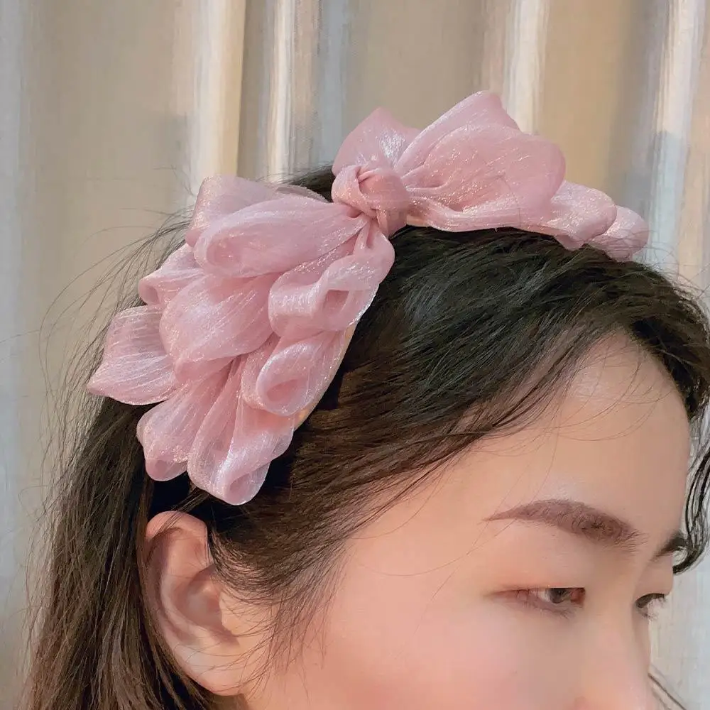 Ribbon Big Bow Floral Shining Hair Band Women Hair Accessories Hair Hoop Flower Lace Bow Head Band