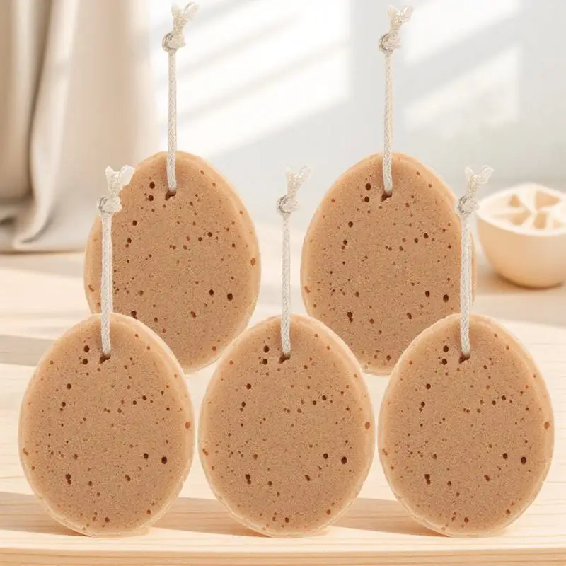 

5 pcs Bath Artificial Sponge Biodegradable Baby Adult Shower Supplies Honeycomb Design Hanging Rope Durable Travel Home Use