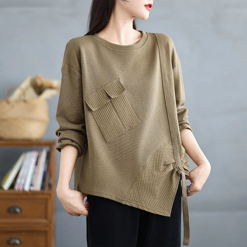 

Design Niche Irregular Sweatshirt T-shirt for Women in Spring and Autumn Temperament Slim Top