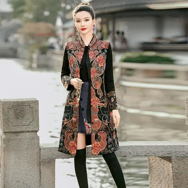 

2025 national flower embroidery stand collar vest vintage sleeveless jacket oriental women's elegant vest tang suit waistcoat