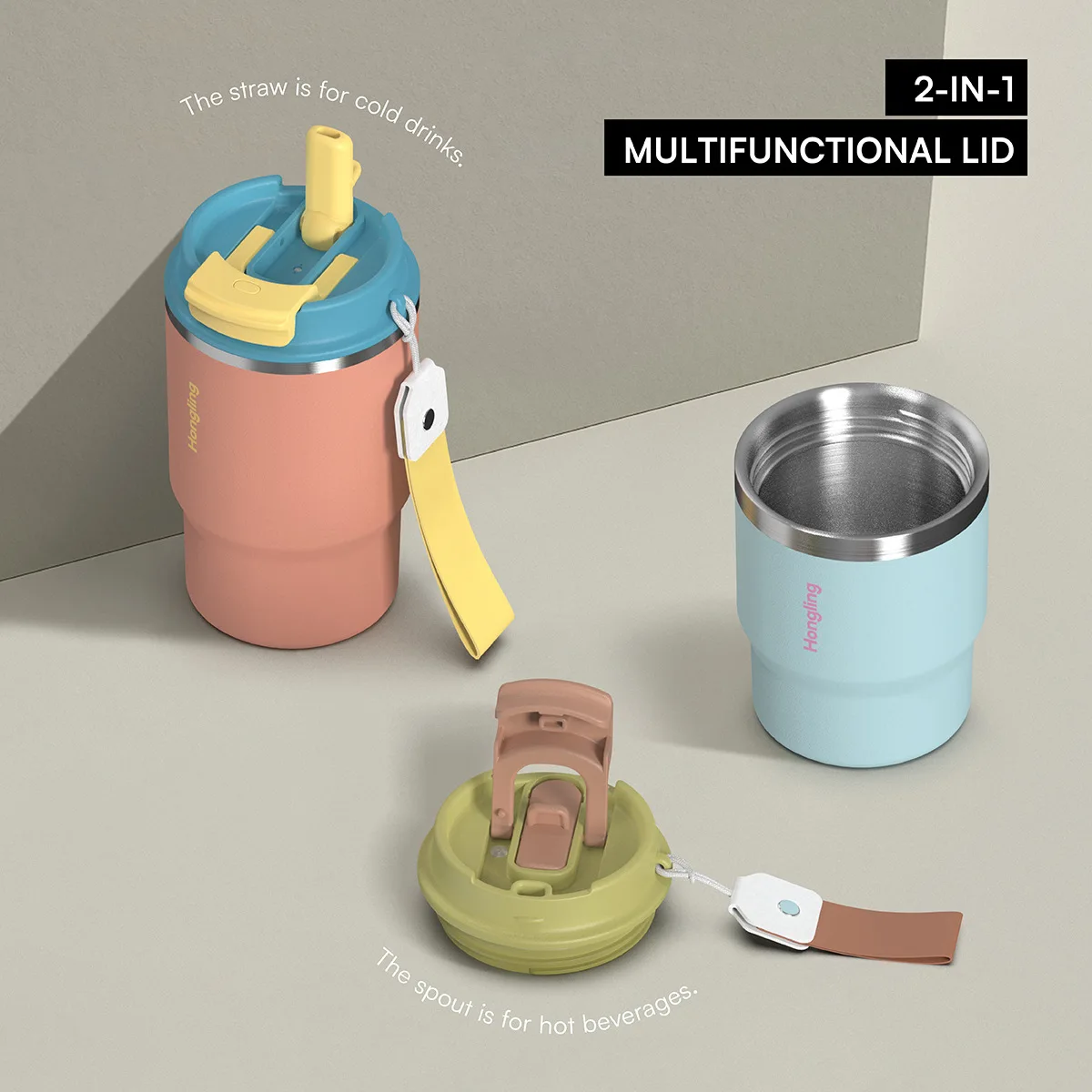 

Insulated Cup, Coffee , Double Drinking , Drawstring Water , Portable Travel Insulated