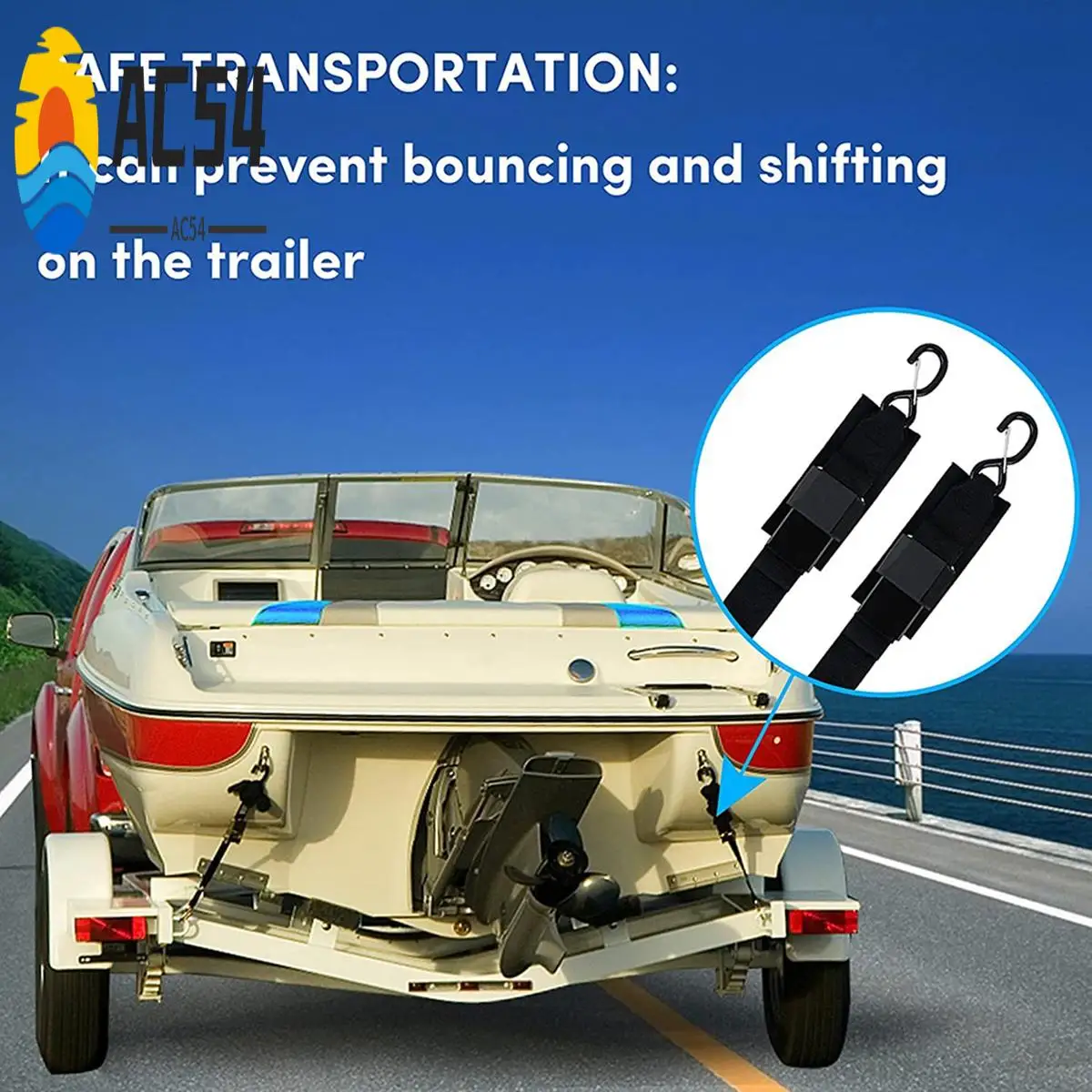 

AC54-2-Pack Boat Trailer Transom Tie-Down Straps,2In X 4Ft Adjustable Transom Straps With Quick Release Buckle