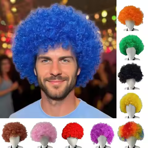 Cosplay Fluffy Clown Wig Curly Funny Afro Puff Wigs Synthetic Decor Prop Short Hair Wigs Unisex