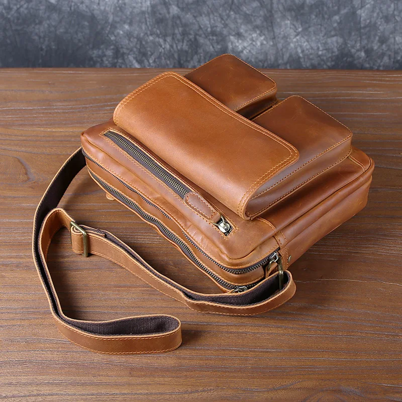 Imagem -05 - Bolsa Tiracolo Couro Cavalo Louco Bolsa de Ombro de Couro de Couro Masculina Bolsa Mensageiro Casual Vintage