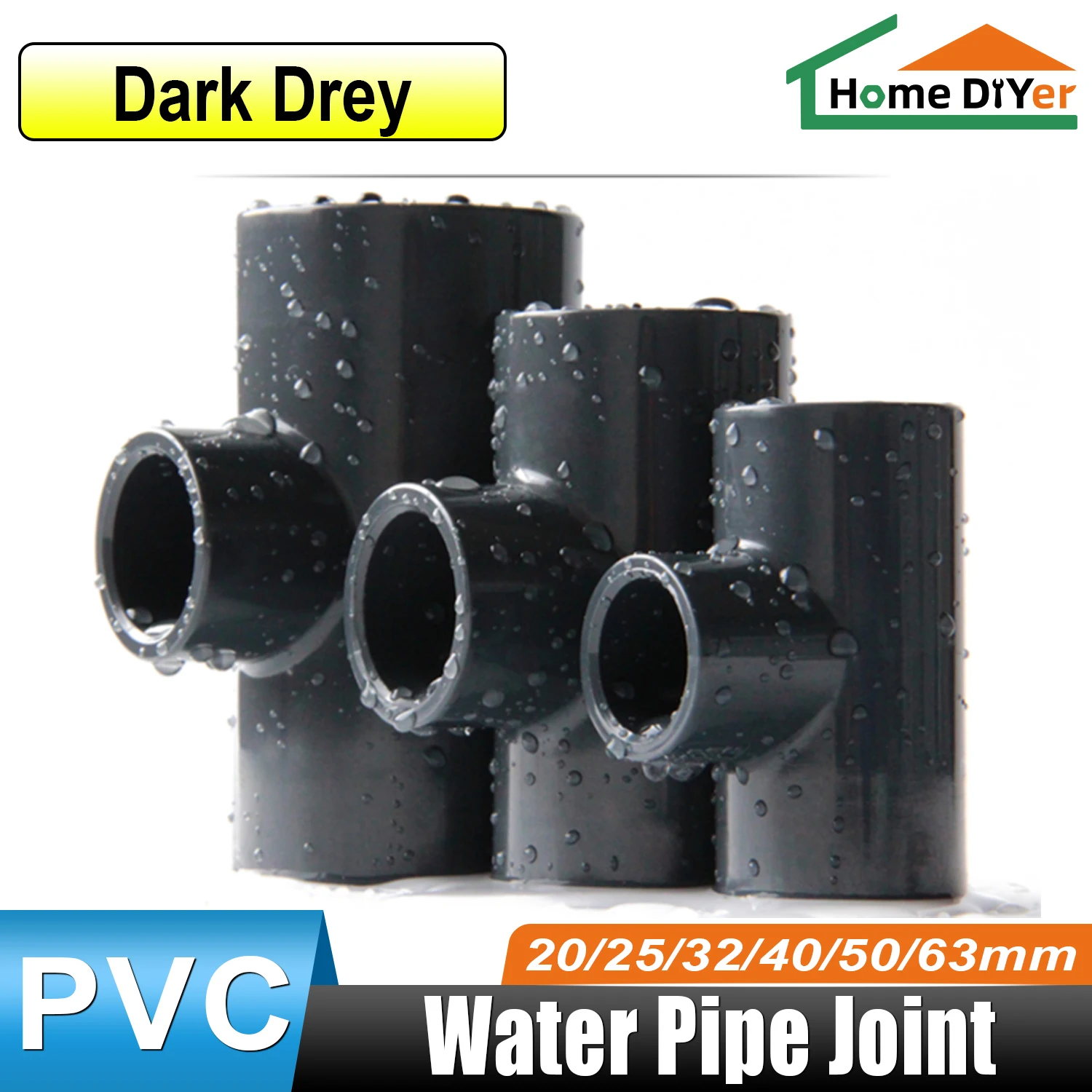

PVC Reducing Tee Connector 90 Degrees Water Supply Pipe Fitting Grey 20mm~90mm