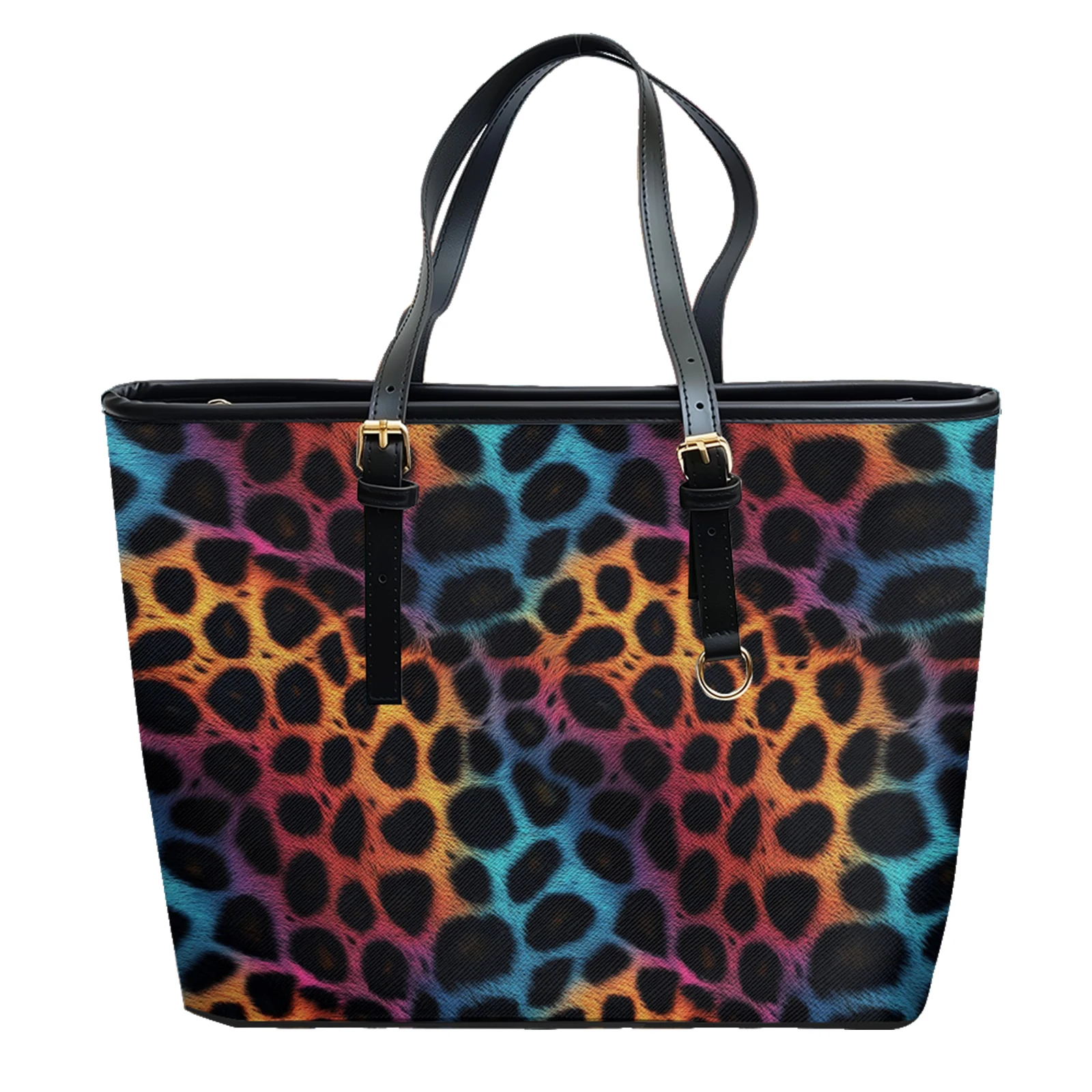 Precision Leopard Printed Array Shoulder Bag Lightweight Travel Tote Oxford PVC Leather Zipper Convertible Work Weekend Purse