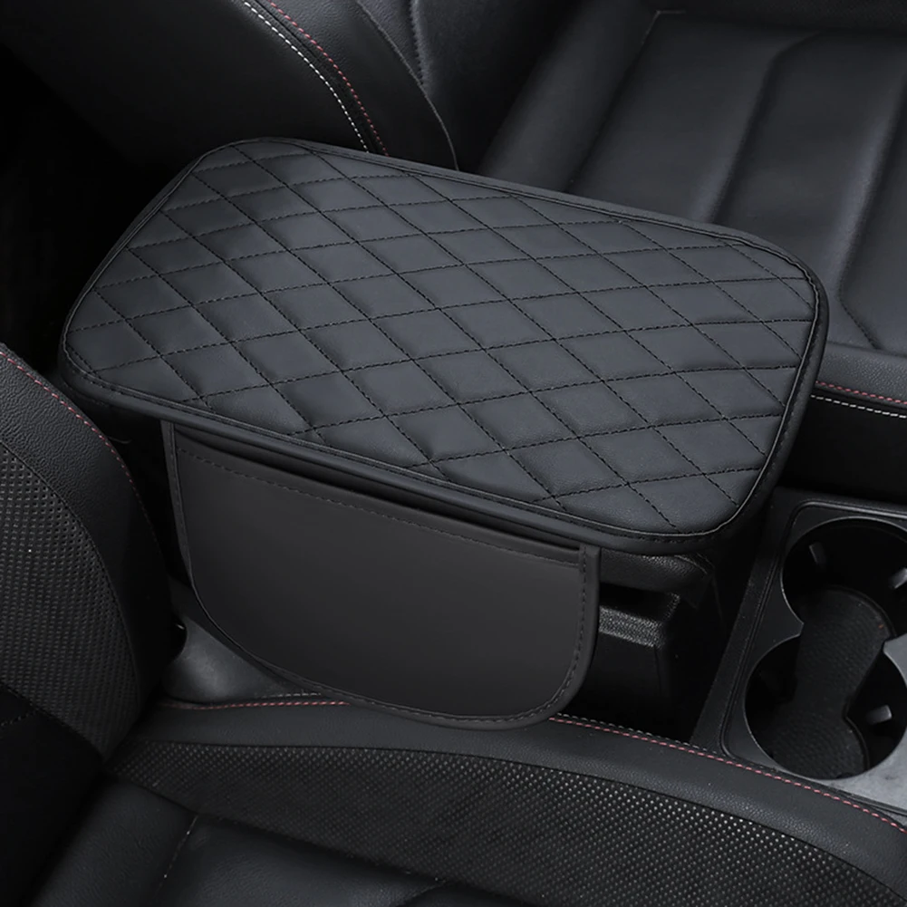 Car Armrest Box Mat with PU Leather Cover and Protective Cushion Including Convenient Storage Bag for Most Cars