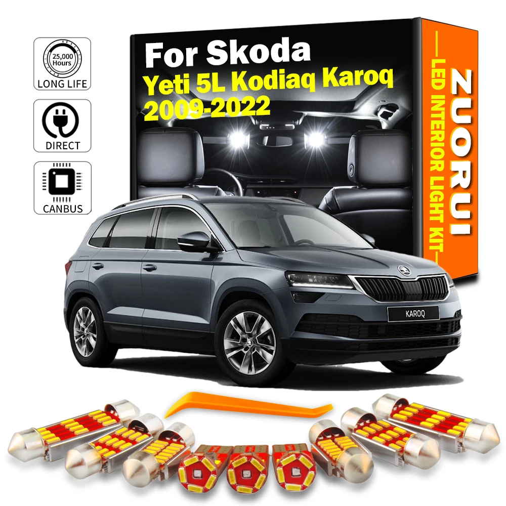 ZUORUI Canbus LED Interior Reading Door Light Kit For Skoda Yeti 5L Kodiaq Karoq 2009- 2018 2019 2020 2021 2022 Car Accessories