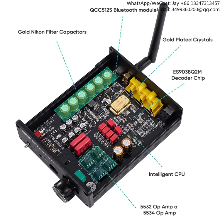 

Automotive Amplifier Power Dacoder RCA Aluminum BT5.4 ES9038Q2M LDAC Aluminum Hifi DAC Audio Amplifier