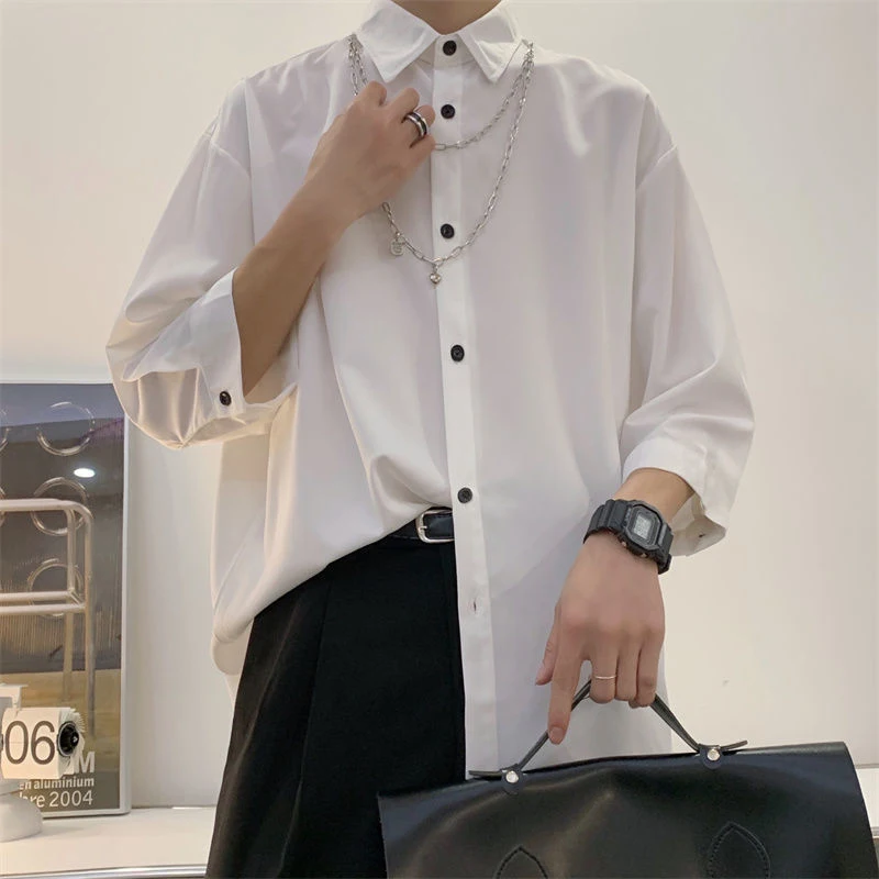 Korean Street Fashion Short Sleeve Men T Shirts With Chain Black White Harajuku Casual All-match Oversized Clothing Hip Hop Punk