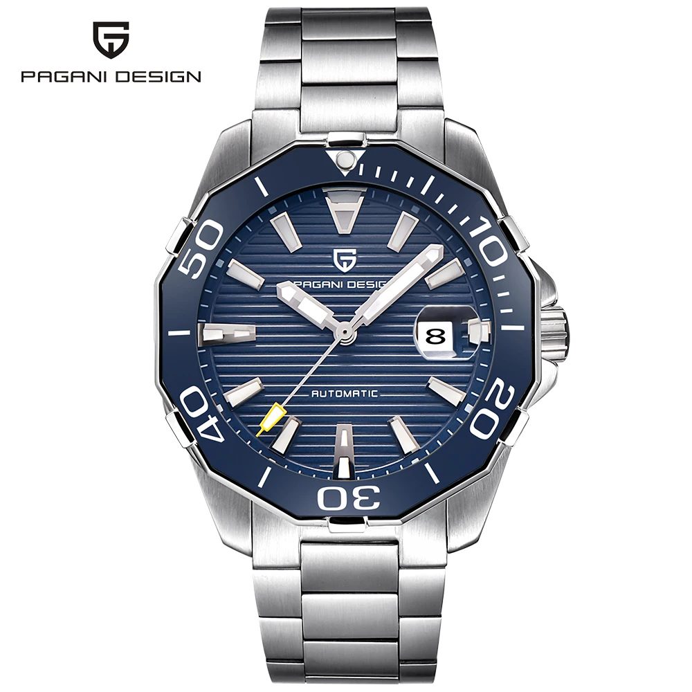 PAGANI DESIGN Herren Automatische Mechanische Uhr Luxus-Taucheruhr Edelstahl Leuchtende Datumsanzeige Sportuhr mit zusätzlichem Geschenk