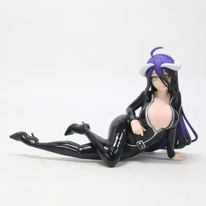 Anime Figure Albedo Overlord Pvc Collectible Model Black Leather Suit Lying Posture Desktop Ornament Gift For Adult Collection