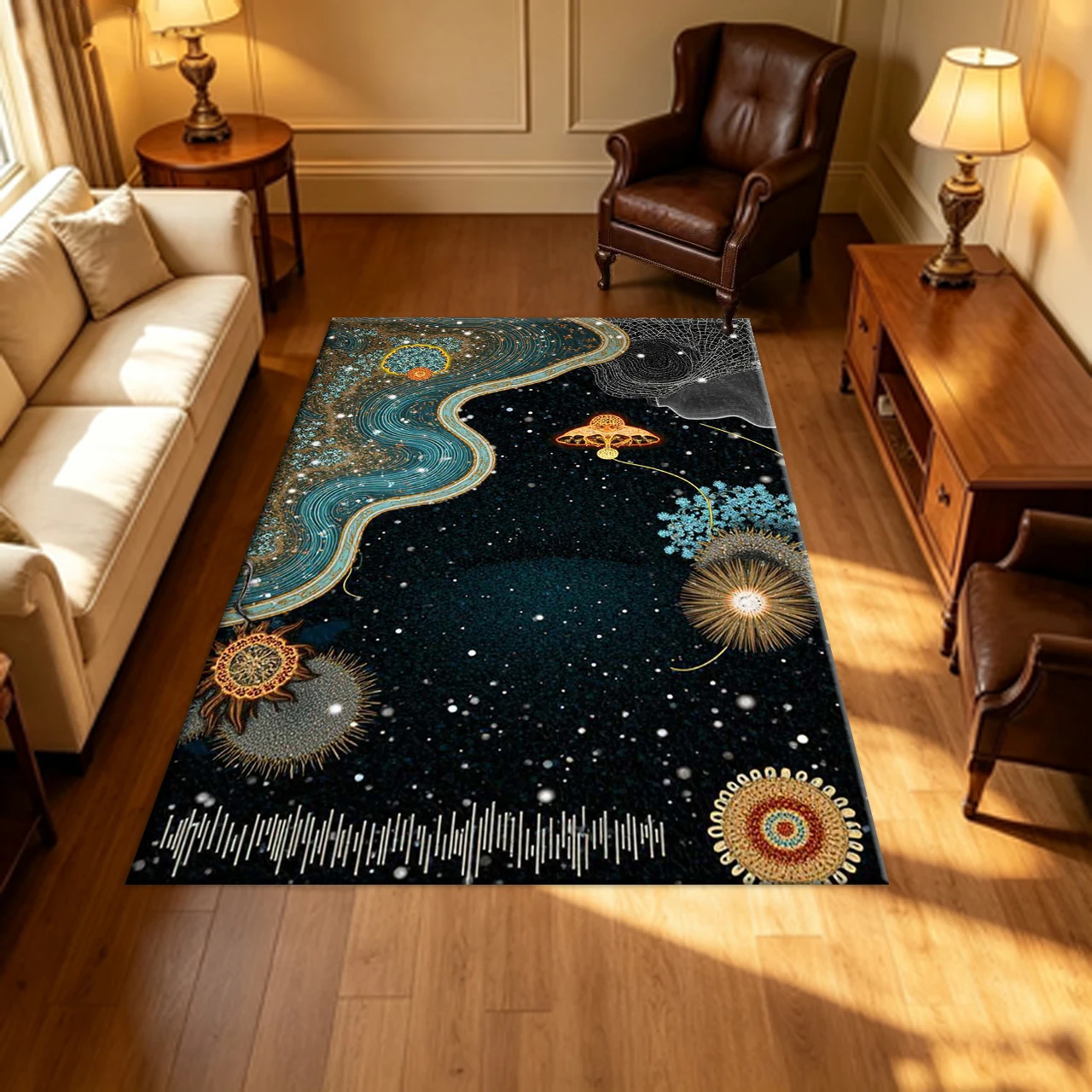 Cosmic Galaxy Surreal Abstract Art Carpet Flooring Dark Starry Sky Mysterious Fantasy Style Household Indoor Decor Area Rug