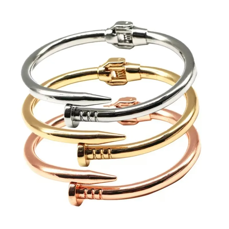 4Color Classic Brand Stainless Steel Nail Open Bracelets Female Temperament Simple Trendy Bracelet Screw Bracelet For Women Gift