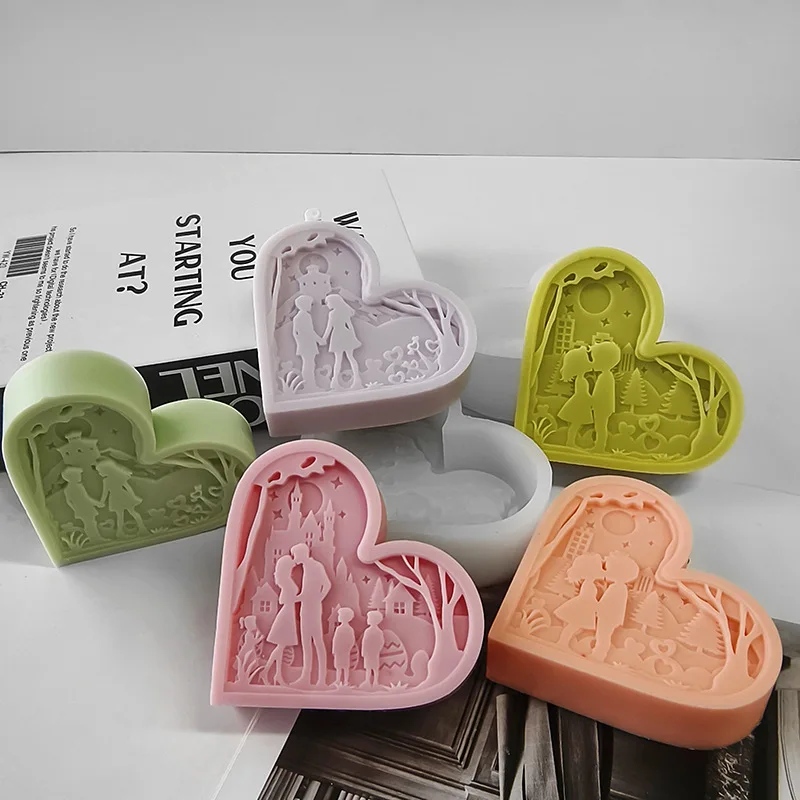 

DIY Lover Heart Shaped Silicone Candle Mold Handmade Valentine's Day Couple Love Aroma Candle Plaster Resin Crafts Making Mould