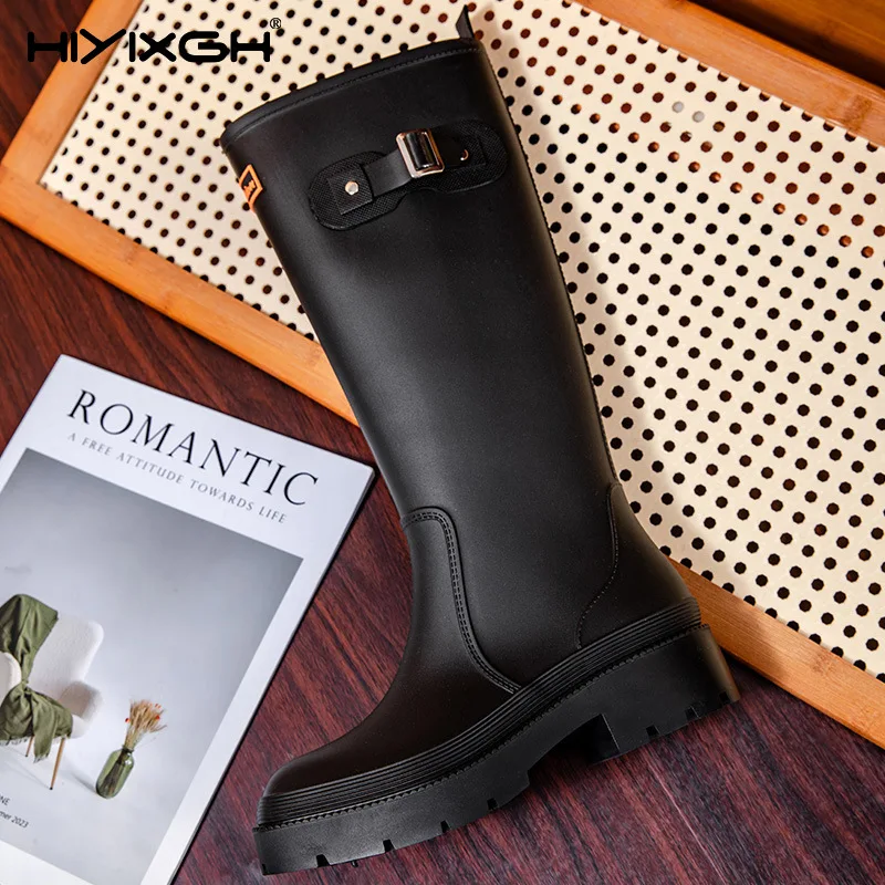 Fashion Ladies High Top Waterproof Rain Boots Non-slip Wear-resistant Rubber Boots Outdoor Long Tube Rain Shoes For Women view 2