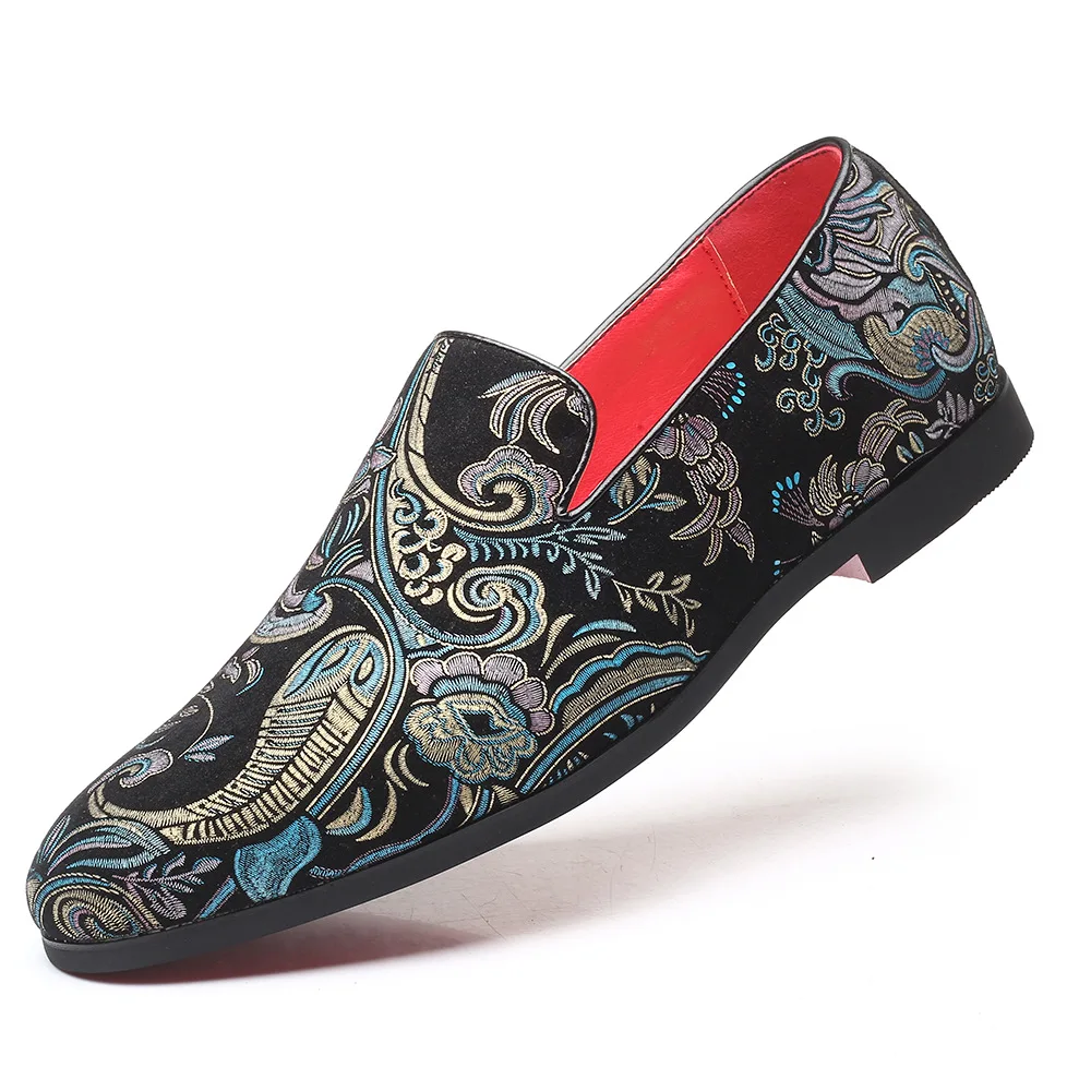 Chaussures à haricots populaires pour hommes, chaussures paresseuses d'un pied, polyvalentes, respirantes, décontractées, en tissu, pour la conduite, Style de rue, motifs floraux, 2024