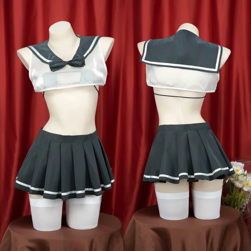 Anime Transparent Sexy JK Uniform Girl Women Cosplay Glow Sailor Suit Night Luminous Bikini Top Skirt Suit Costume Lingerie Set