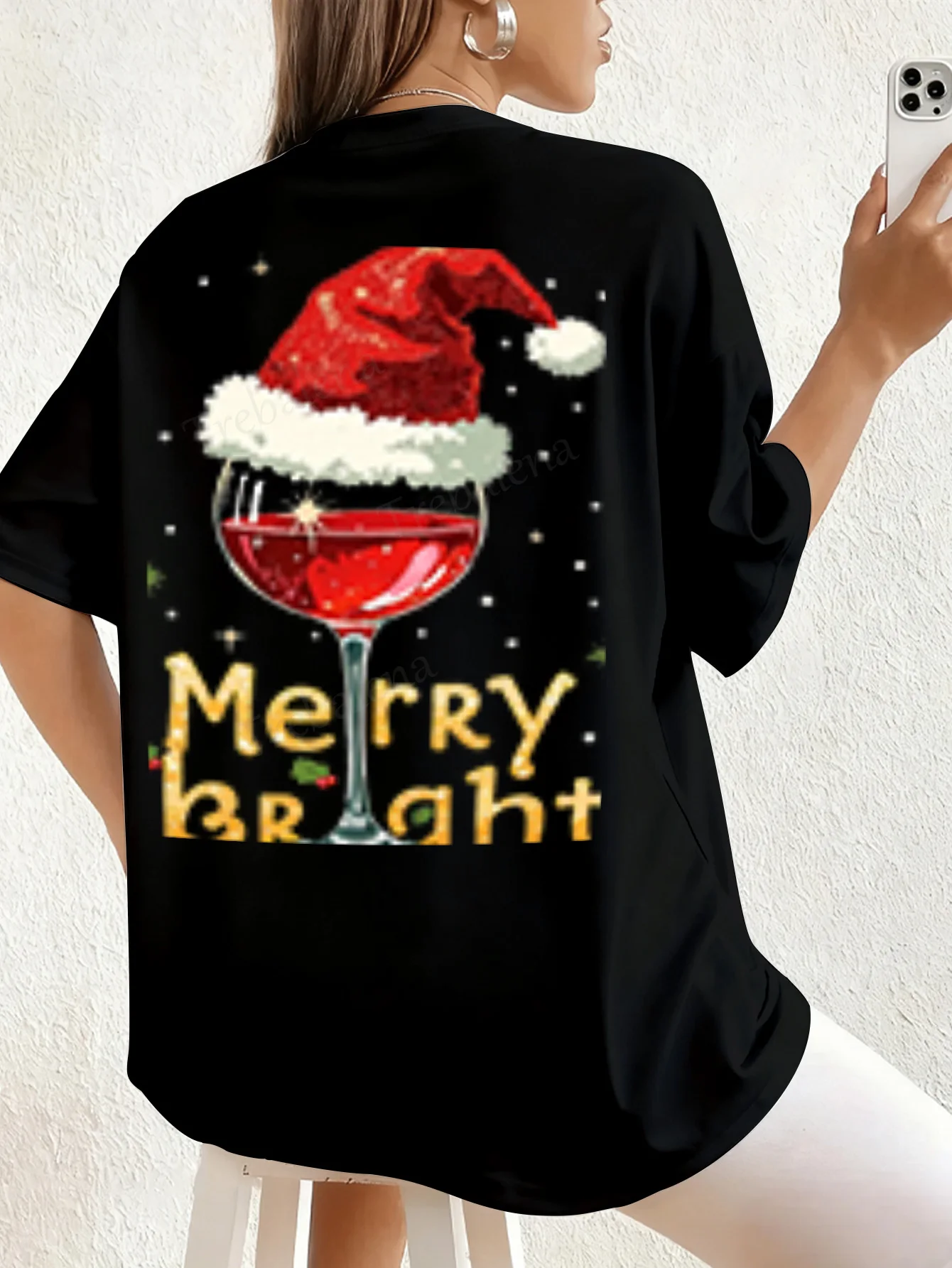T-shirt femme Merry Bright Wine Santa Hat T-Shirt pour femme