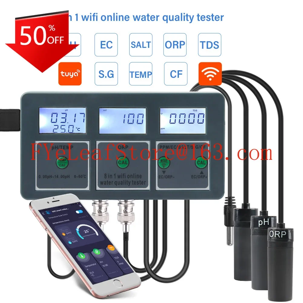 

Wifi 8 IN 1 Salinity Meter ph Meter with Data Logger Function for Landscaping, Hydroponic Plants