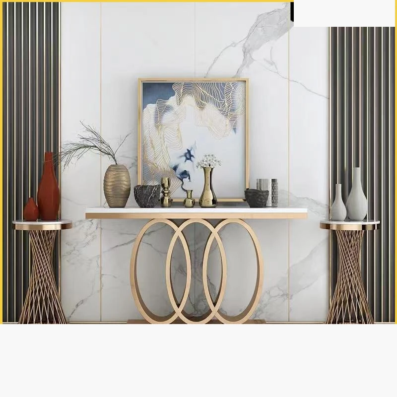 

Light home American entrance cabinet marble entrance table against the wall modern simple stainless steel entrance table