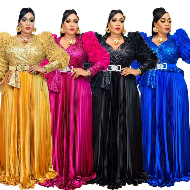 

Sequin Beaded Banquet Dress African New Style Women's Plus Size High Waist Dress