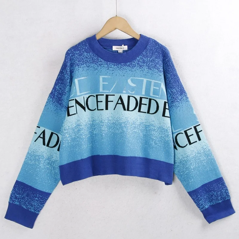 

Обычный цветной вязаный свитер, круглый, большой размер, с вышивкой букв, свободный универсальный женский зимний свитер Faion для поездок на работу