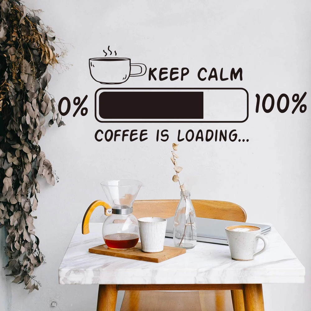 Large Loading Coffee Drink Battle Keep Calm Wall Sticker Cafe Shop Kitchen Resturant Decal Vinyl Mural Home Decor