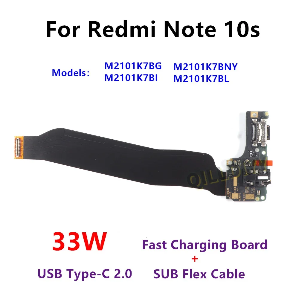 

33 Вт для Xiaomi Redmi Note 10S USB-порт для зарядки, док-станция, разъем для зарядного устройства, основная материнская плата, гибкий кабель SUB, микрофон