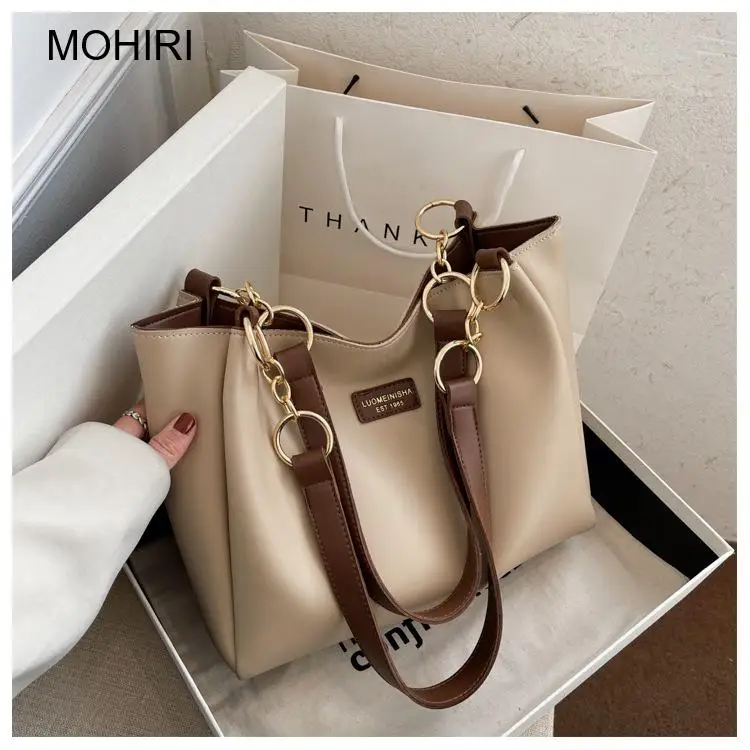 2026 Women Color Block Tote Bag Large Capacity High Quality Pu Leather Shoulder Bag for Work