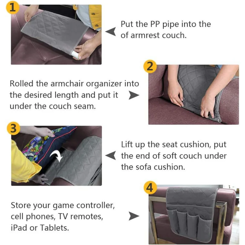 Multifunctional Sofa Armrest Pocket Storage Bag 5 Pockets Sofa Chair Remote Control Support Bedside Storage Rack Storage Bags