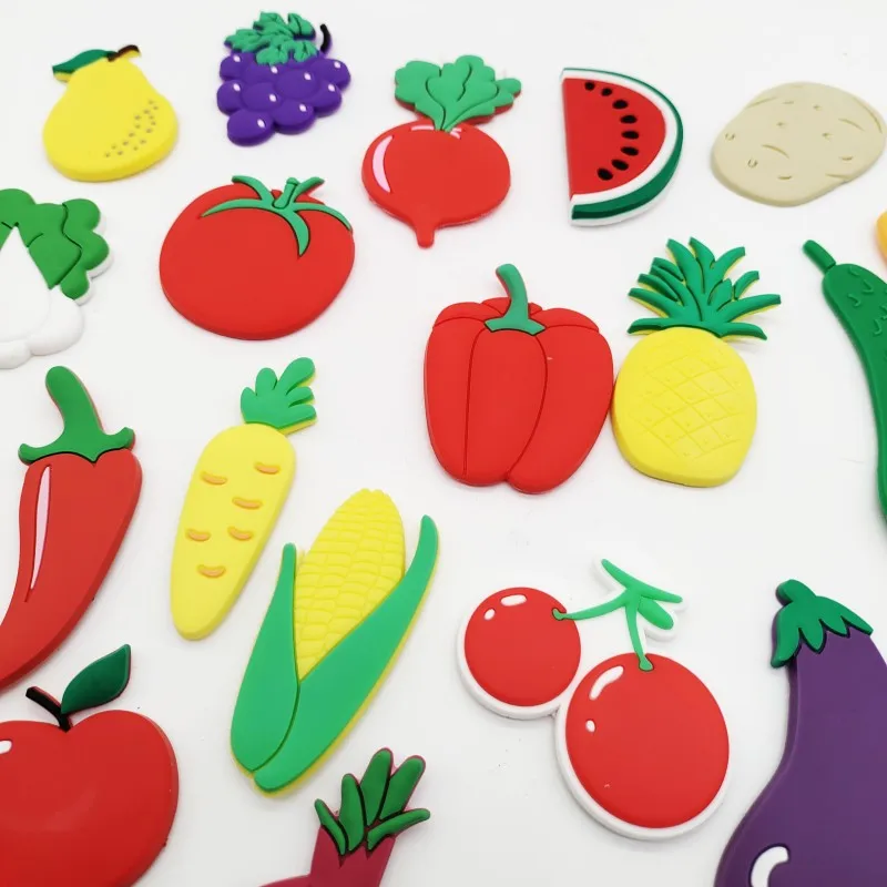 24 Stks/set Gesimuleerde Groenten En Fruit Koelkast Magneten Cartoon Pvc Stickers Kinderen Leren Speelgoed Magnetische Koelkast Magneten