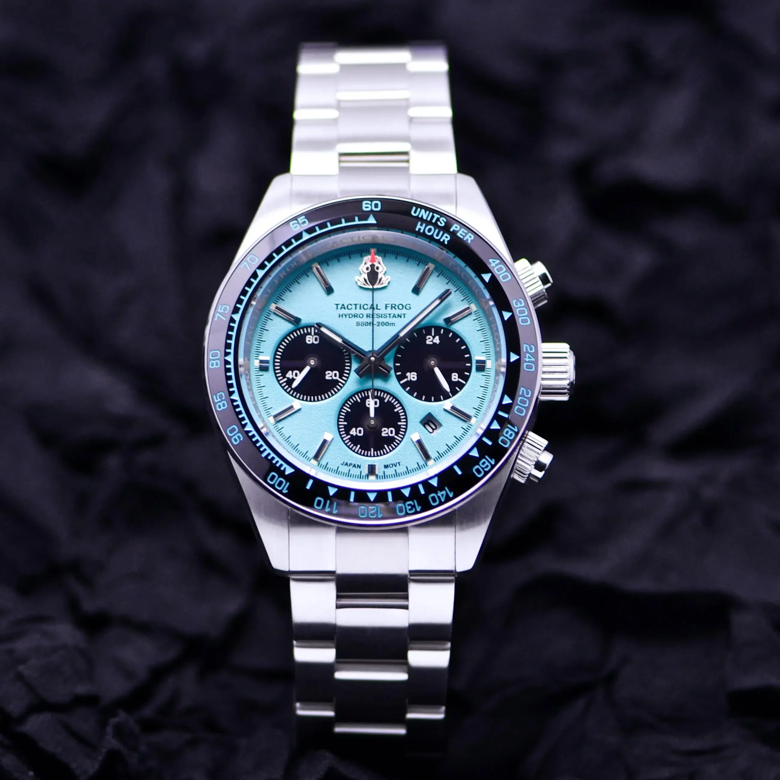 Tactical Frog 41mm Men's Timing Watch VS75 Solar Quartz Movement Waterproof Sapphire Green C3 Luminous Quartz Watches view 4