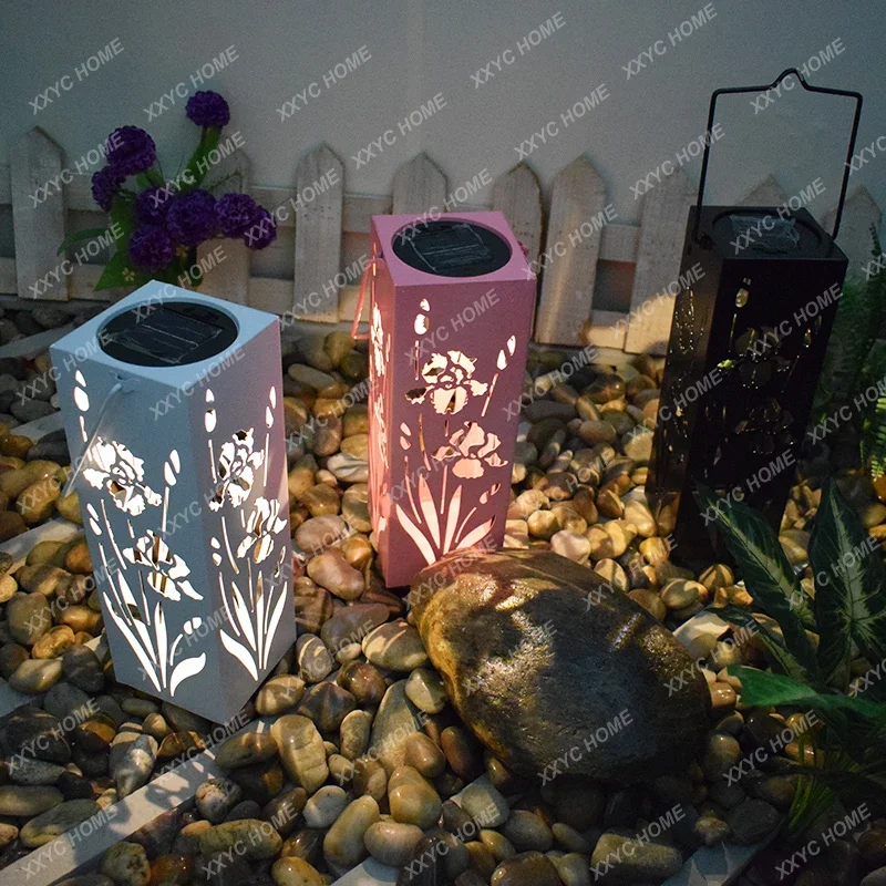 Solar Lantern Outdoor Light and Shadow Lamp Hollow Iron Garden Lamp Waterproof Landscape Decoration Square Decoration Lamp