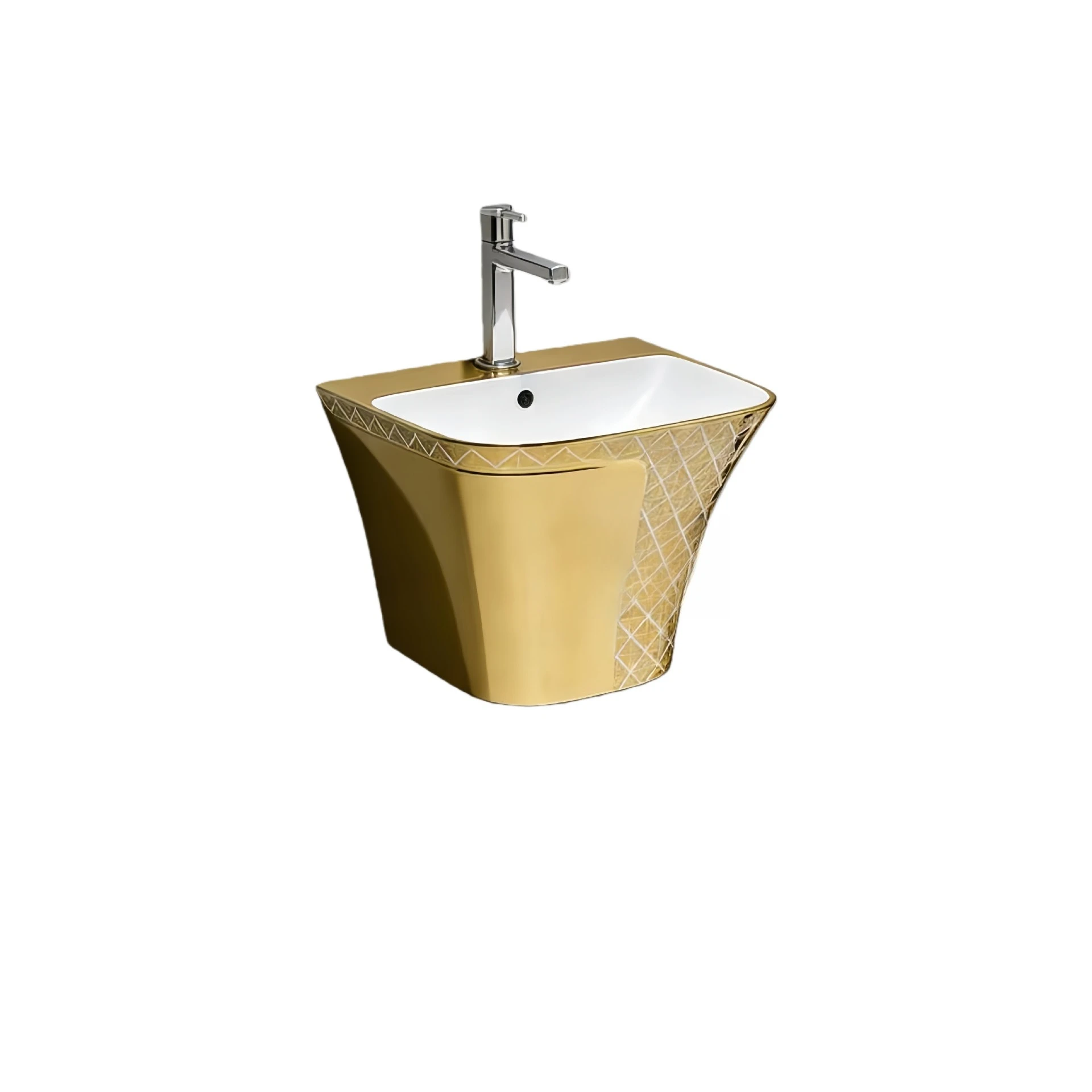 Electroplated toilet siphon ceramic hand washing column basin set bathroom