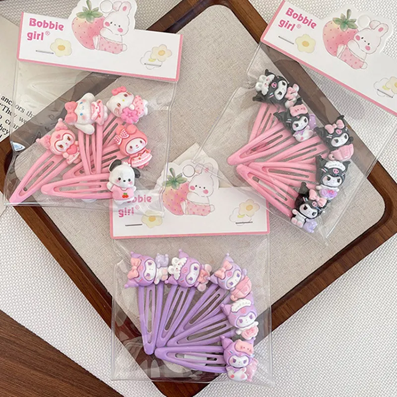

5Pcs Kawaii Toddler Girl Hair Clips Sanrio Kuromi My melody KT cat BB Clips Kids Girl Headwear Hair Accessories