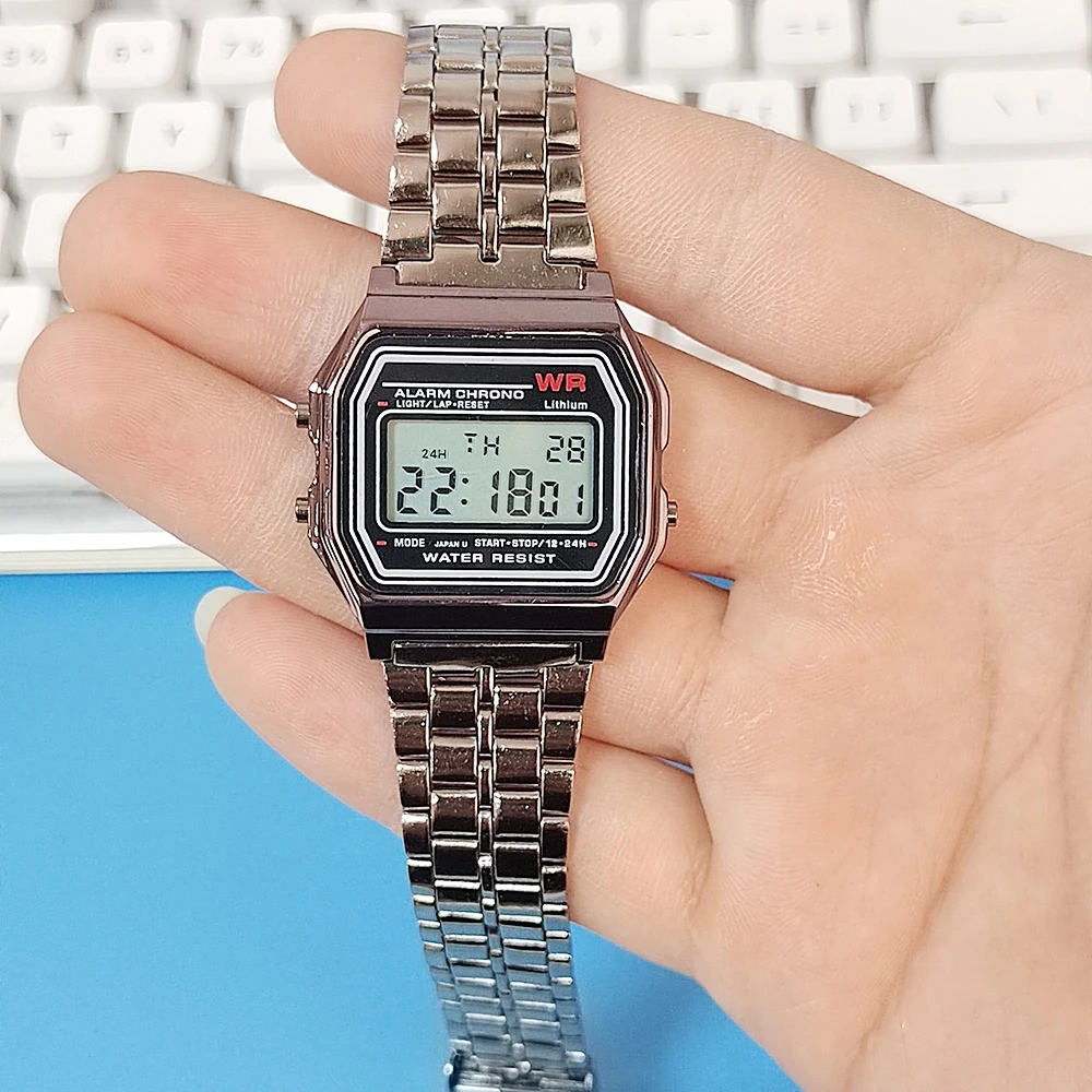 Elegant Digital Watch For Women Gold Silver Stainless Steel Business Ladies Electronic Wrist Watches Man Clock Zegarek Damski