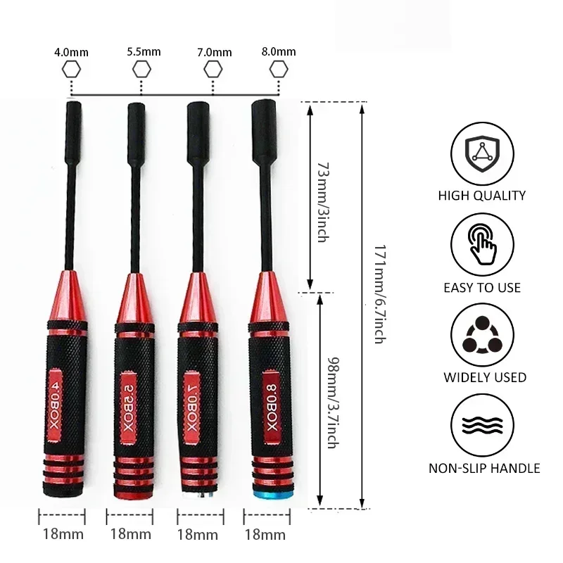 

Набор из 4 предметов / покрытие из титанового сплава 4,0 / 5,5 / 7 / 8 мм, набор торцевых ключей с шестигранной гайкой для радиоуправляемой модели автомобиля самолета
