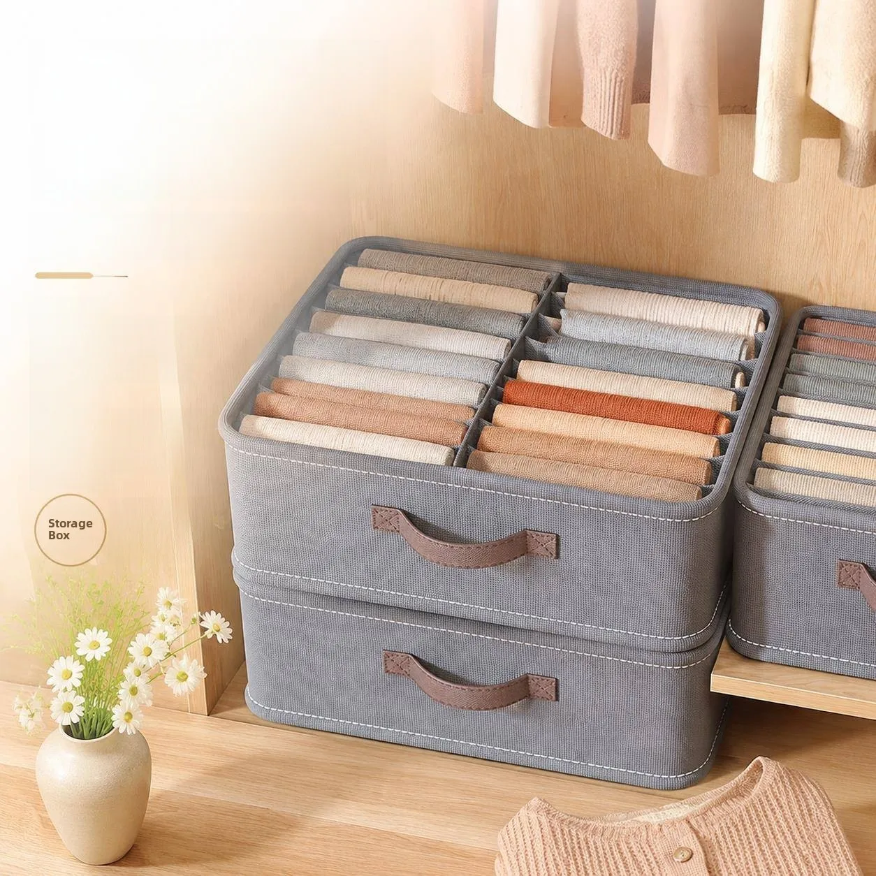 double-row-clothing-storage-box-home-use-jeans-basket-drawer-divider-wardrobe-organizer-velvet-fabric-japanese-style