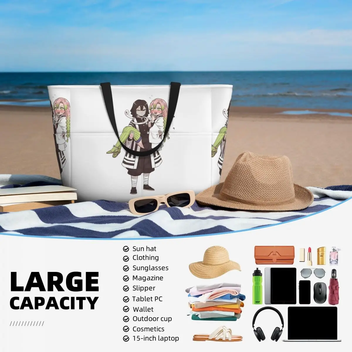 Mitsuri Kanroji And Iguro Obanai Beach Tote Bag Sport Gym Yoga Duffle Large Tote Bag Women Travel Bag Fitness bag