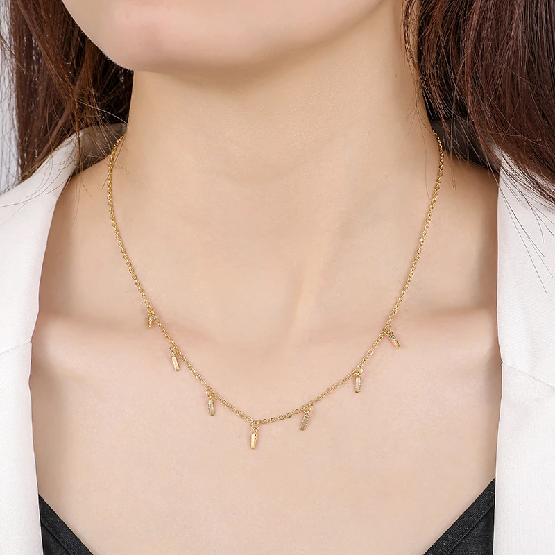 ENSHIR Inlaid Zircon Four-leaf Flower Chain Necklace for Women New Niche Light Luxury Fashion collares choker Accessories