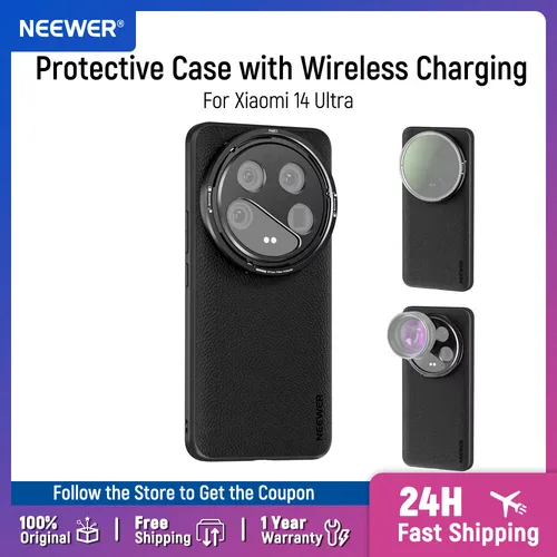 Neewer 14 Ultra funda protectora con carga inalámbrica soportes de lente de 17mm y adaptador de filtro de 67mm TPU + PC para Xiaomi 14 Ultra