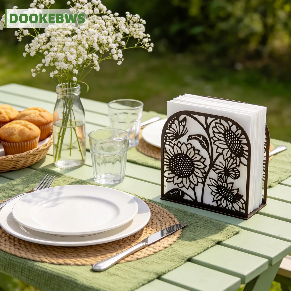 1 Wooden Creative Patterned Art Napkin Box, Sunflower Style Hollow-Out Desktop Tissue Box. Can Be Used as Decorations to Enhance the Beauty of the Home. Suitable for Holiday Parties, Celebrations, Table Decorations, Birthday and Wedding Decorations, and Can Also Be Used for Kitchen and Dining Room Decor.