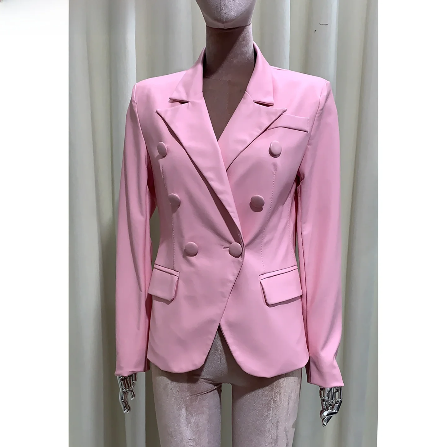 ネラッズーリ レディース スリムフィット PUレザージャケット ピンク ウエストシェイプ ソフトプロテインレザーコート プロ仕様 肩丈