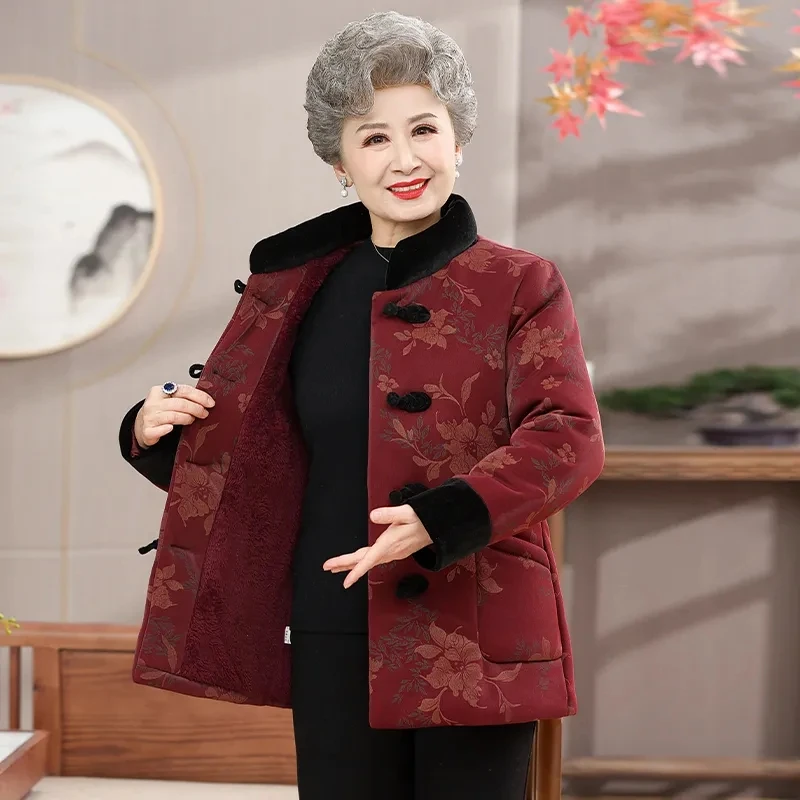 Elderly People Thicken Cotton Padded Jacket Winter Coat Middle-aged Women Warm Clothes Grandma Outwear Mother Quilted Jackets