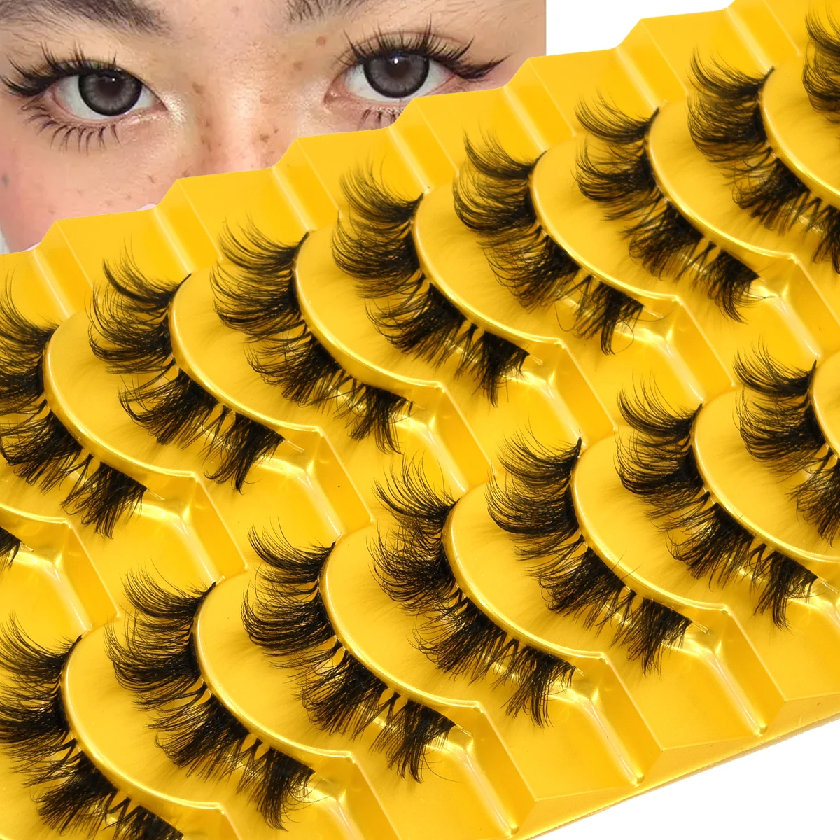 HBZGTLAD10 Paar künstliche Nerz-Wimpern, handgefertigt, falsche Wimpern, natürliches Nude-Make-up, Simulation überkreuztes, unordentliches Auge, 3D-gelockte Wimpern
