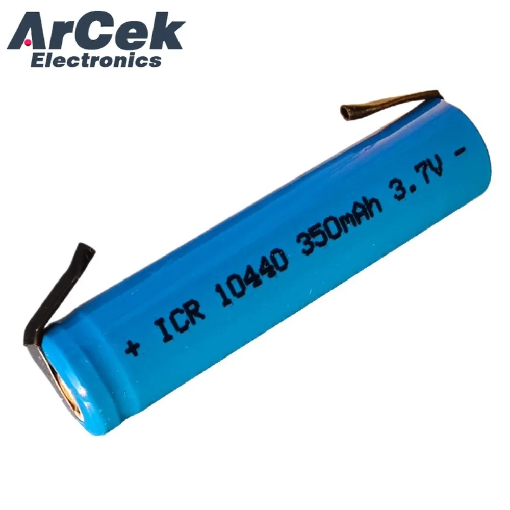 10440 3.7V 350mAh with Solder Tabs AAA Rechargeable Lithium Battery for Electric Toothbrush Shaver Flashlight Speaker Keyboard