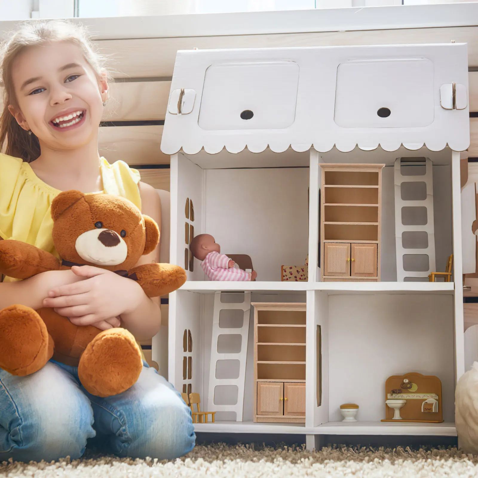 

1Pcs Adorable Miniature Wooden Bookshelf Decor Premium Hardwood Mini House Supply Compact Vertical Bookcase for Small Space