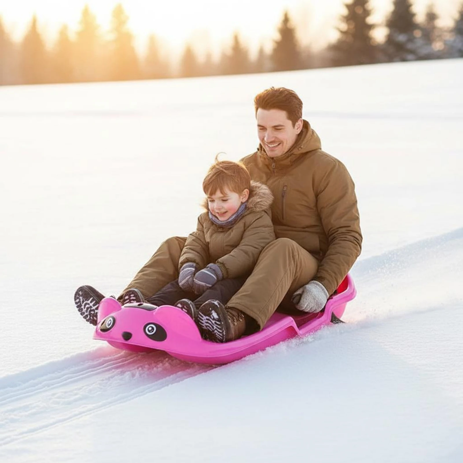 

2 Person Winter Sled Sled Sturdy 2 Person Sled Winter Toy Tear-Proof Sports Gear Pull Strap for Children